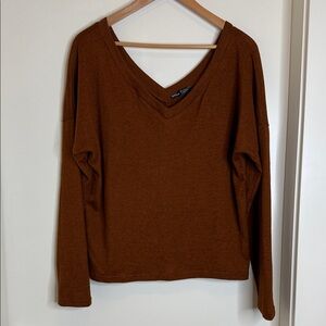 SHEIN Chestnut Long Sleeve V-Neck Top